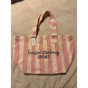 Fraser Sterling Sport Pink/Cream Striped Tote Bag Cotton Canvas Tote Bag NWT